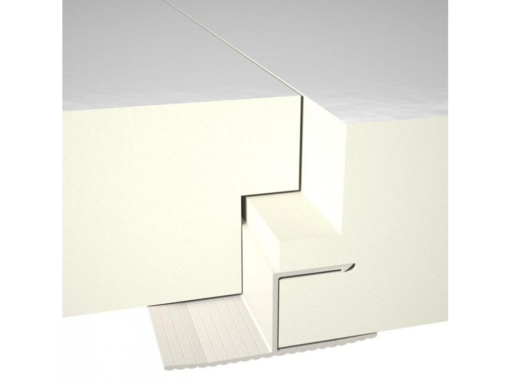 Connectie close-up PVC Stoeltjesprofiel voor installatie & bevestiging van isolatieplaten van Recticel Insulation voor daken in agrarische gebouwen