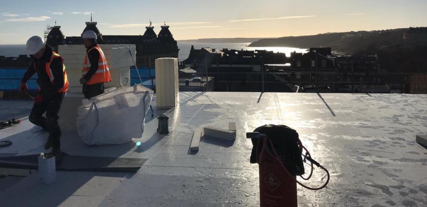 Recticel Insulation's Powerdeck F installation image on flat roof of Premier Inn Scarborough