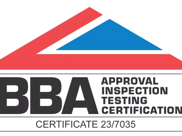 BBA certification logo with red and blue roof graphic.