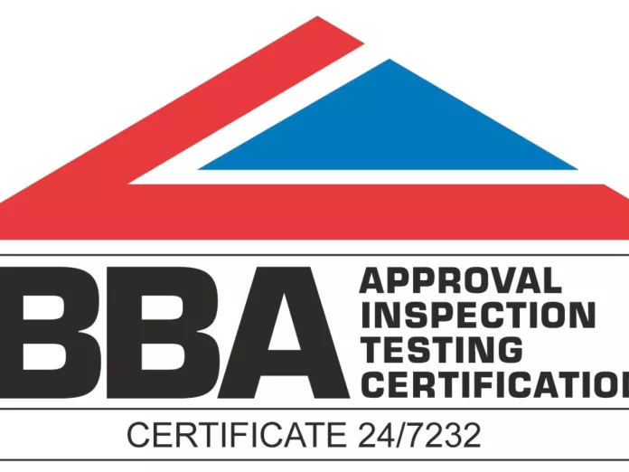 BBA certification logo with red and blue roof graphic.