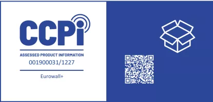 CCPi logo with QR code and line art box on blue and white background.