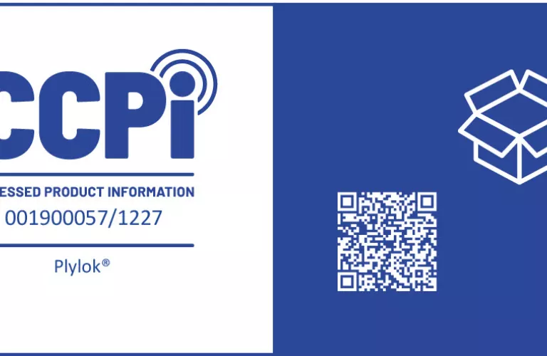 CCPi logo with a QR code and a white shipping box icon on a blue background.