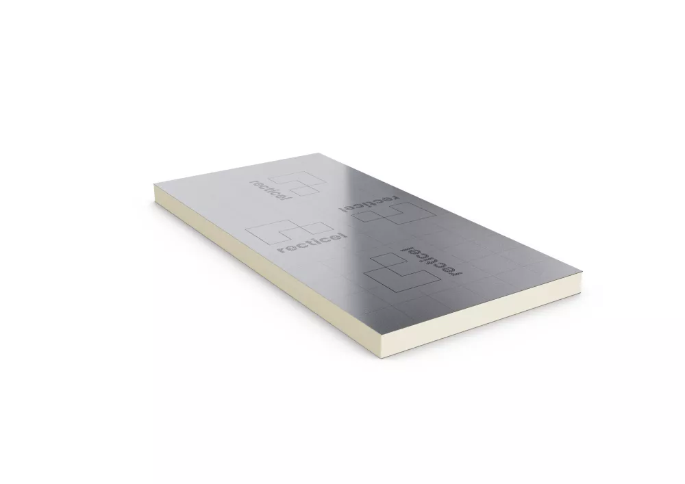 Rectangular silver and white insulation panel.